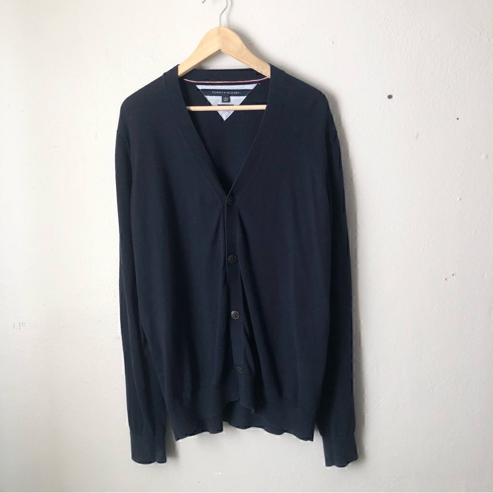 Tommy Hilfiger dark blue v-neck academia button down cardigan 100% Pima cotton